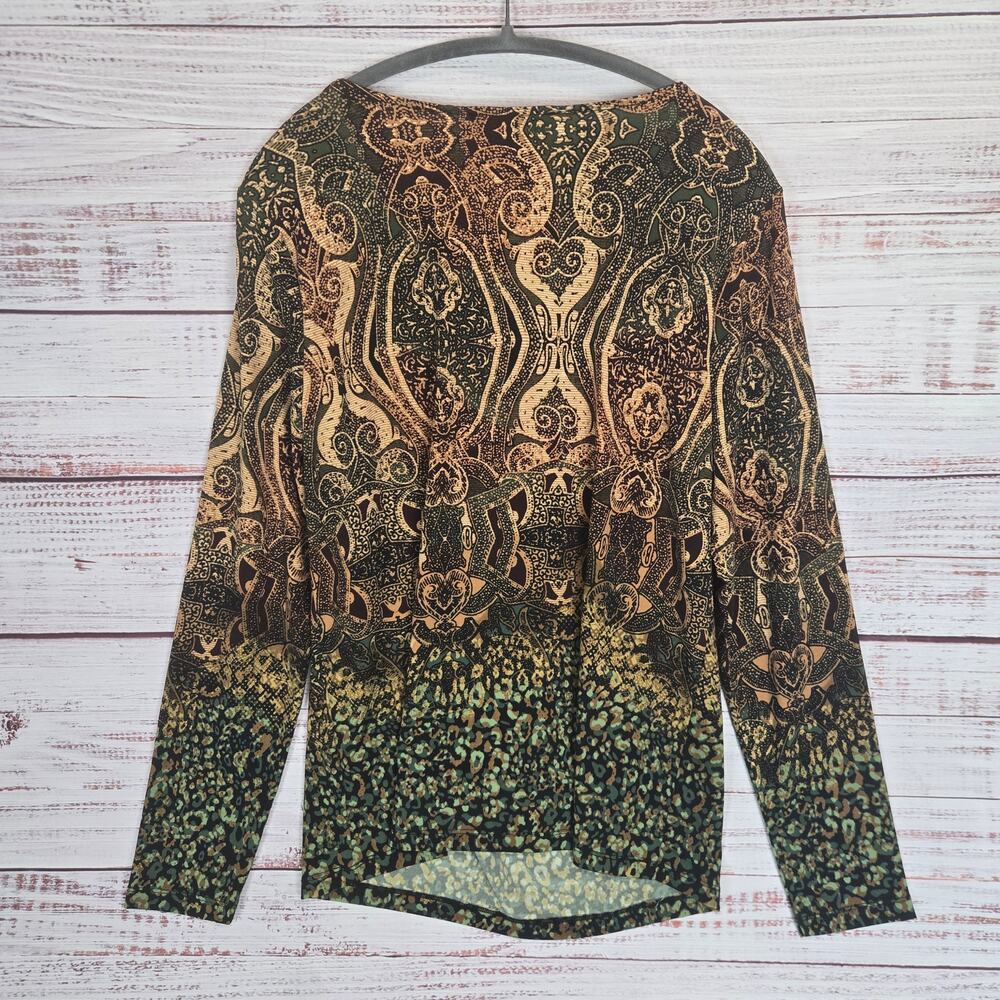 JNY Silky Drape Neck Blouse XL Whimsy Stretch Forest Fairy Casual Office NWT - Picture 2 of 10